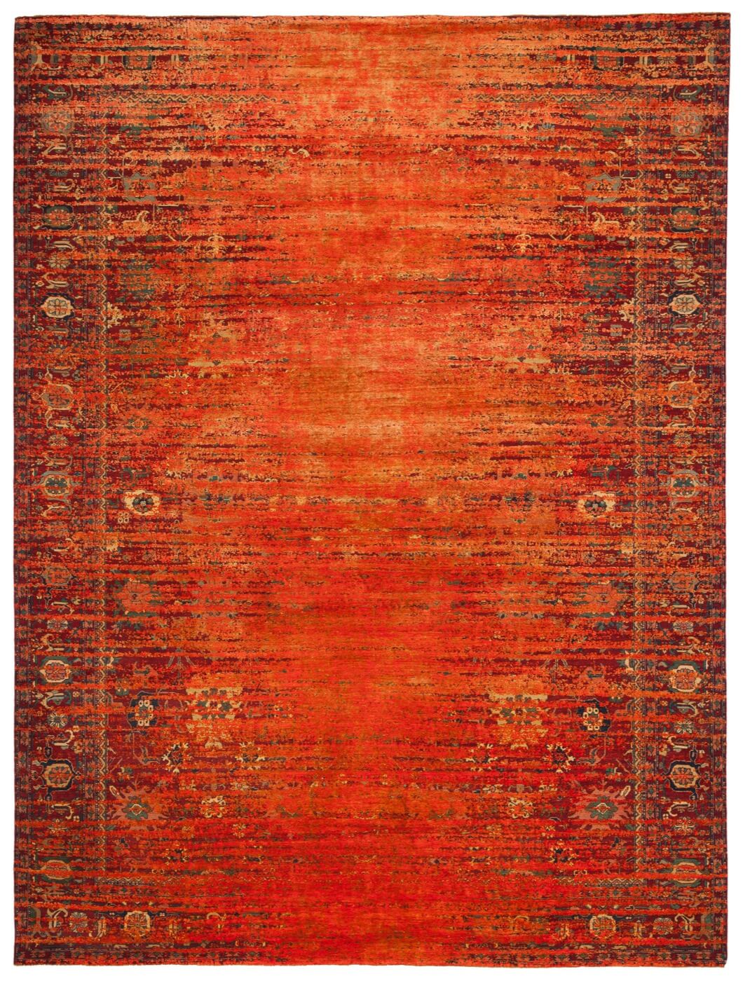 Tapis en soie Bidjar Kingscross Stomped Reverse rouge orange néon