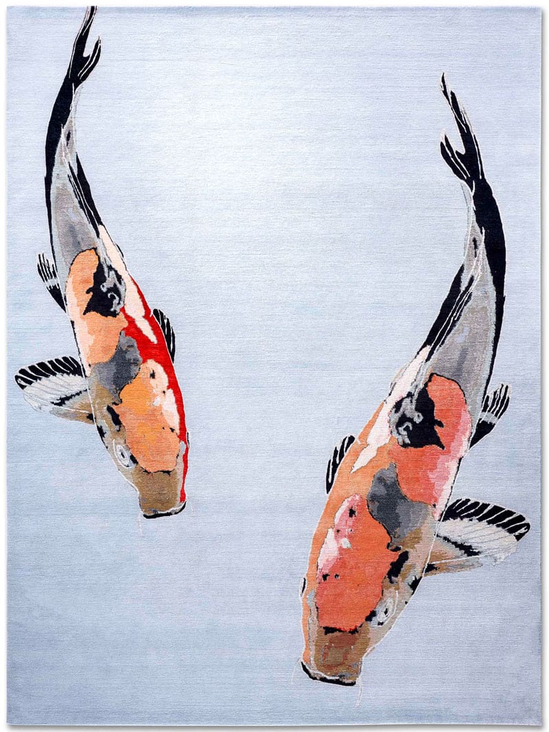 Fish oranje luxe handgeknoopt vloerkleed