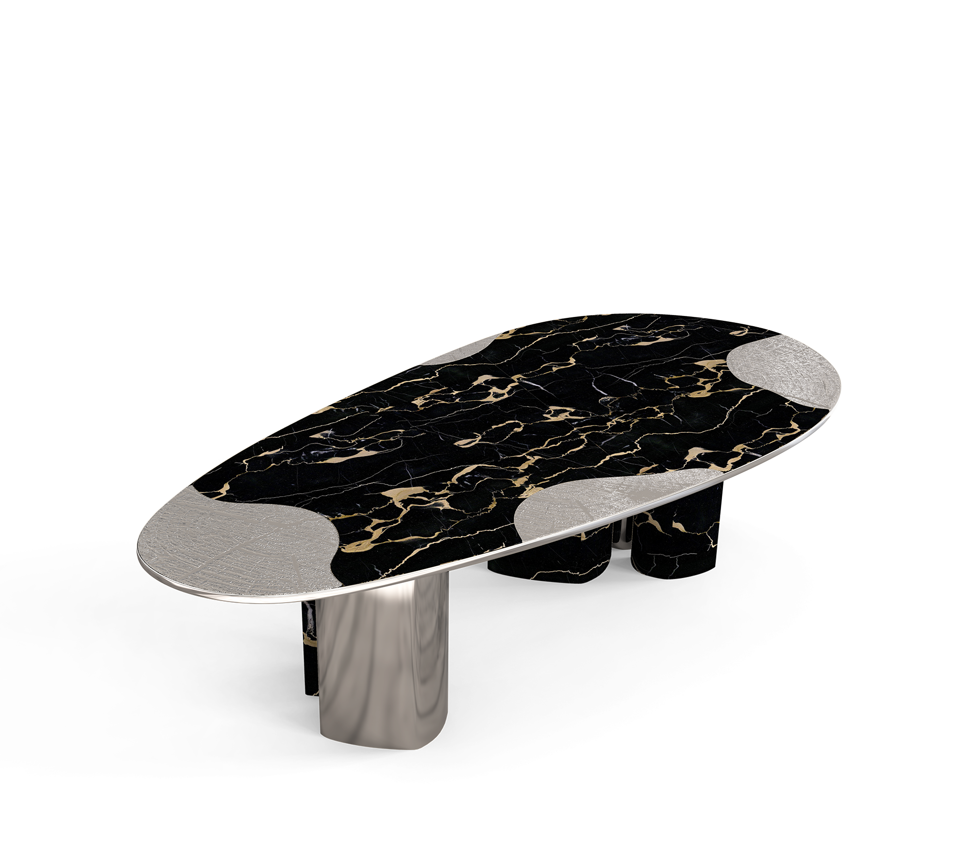 Athena Portoro marmer en zilveren eettafel