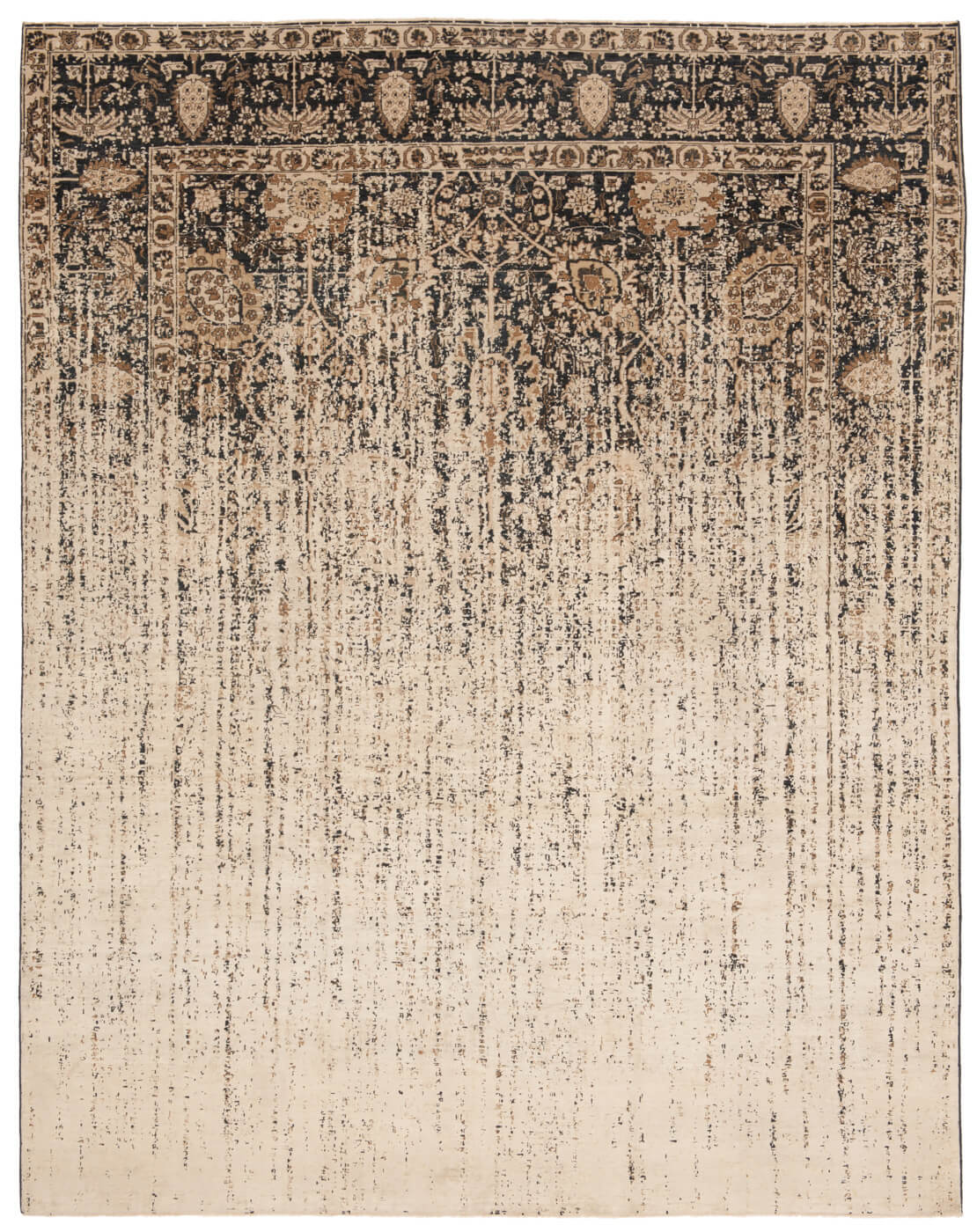 Tabriz Riverside Vendetta zwart beige zijden vloerkleed