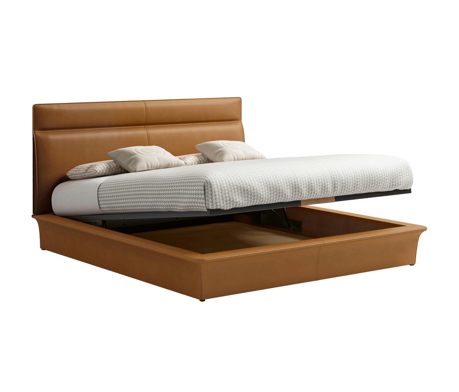 Modern lederen bed met hoofdbord | Matrasmaat: 180 × 200 cm