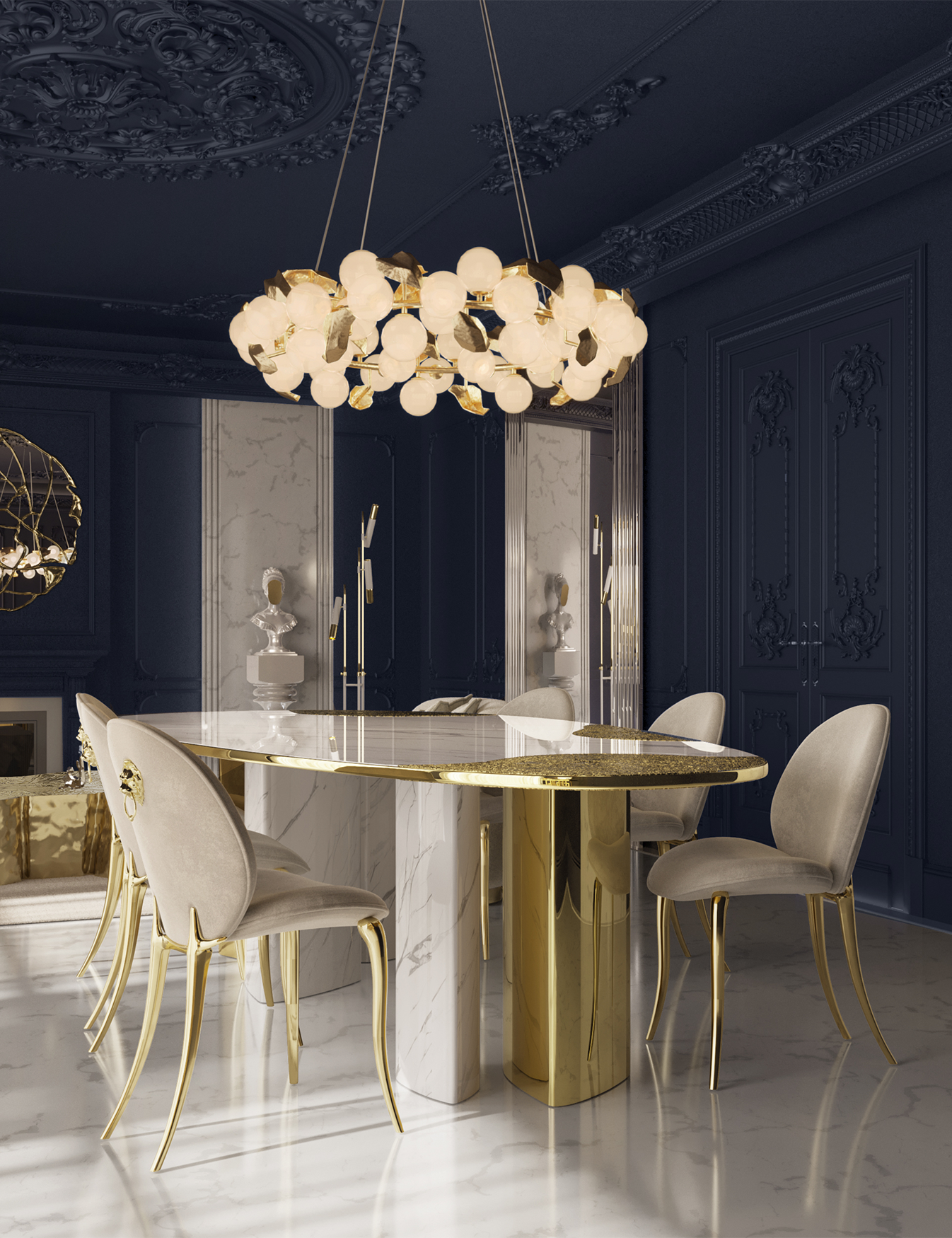 Athena Carrara marmer en patina eettafel