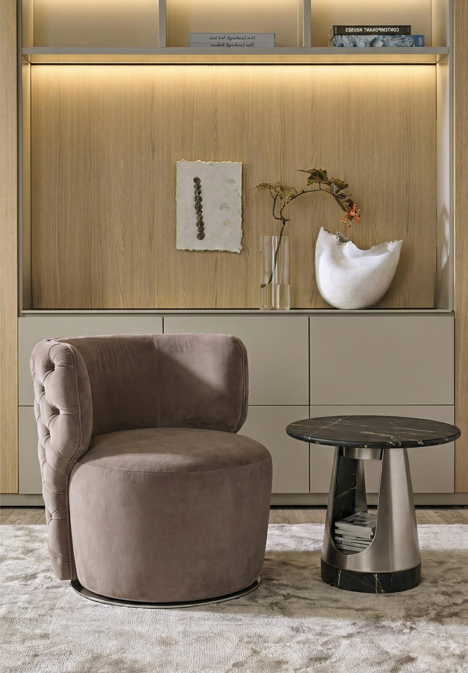 Table basse ronde Aura avec plateau en pierre foncée