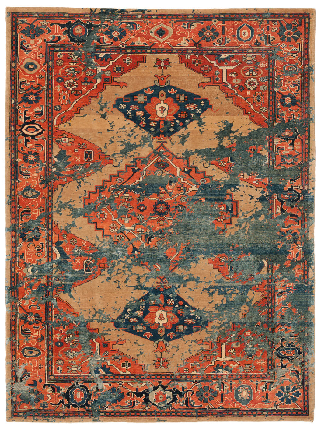 Serapi Kingsbury Sky donkerblauw zijden vloerkleed | Maat: 300 × 400 cm