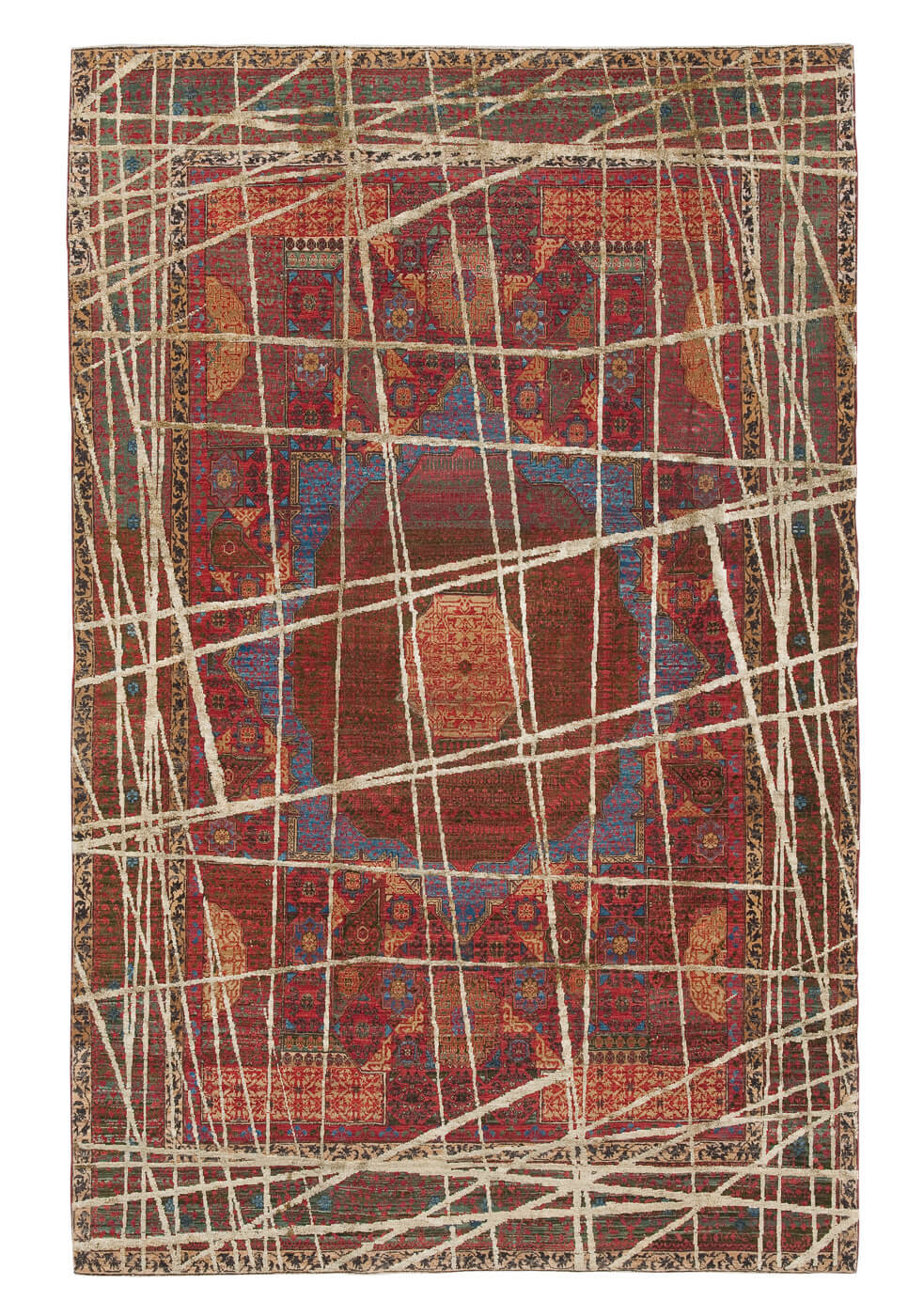 Mamluk Columbus Wrapped rood goud zijden tapijt | Maat: 200 × 300 cm