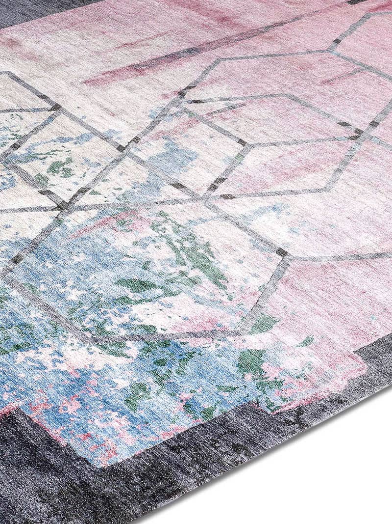 Hexagon roze handgeweven tapijt | Maat: 122 × 183 cm