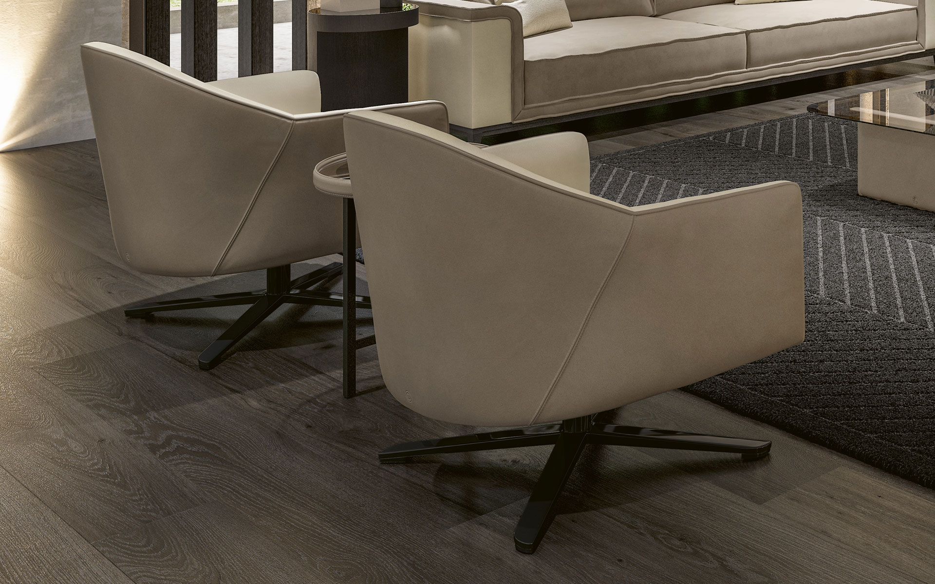 Leren en stoffen draaibare fauteuil
