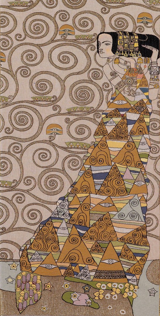 Dame rechts, van Klimt beige wandtapijt | Maat: 50 × 100 cm