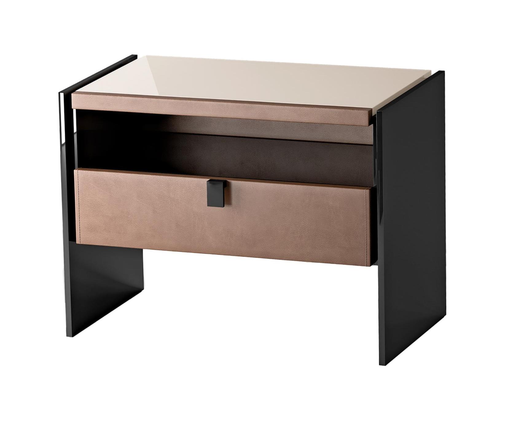 Table de nuit avec niche et portes en cuir