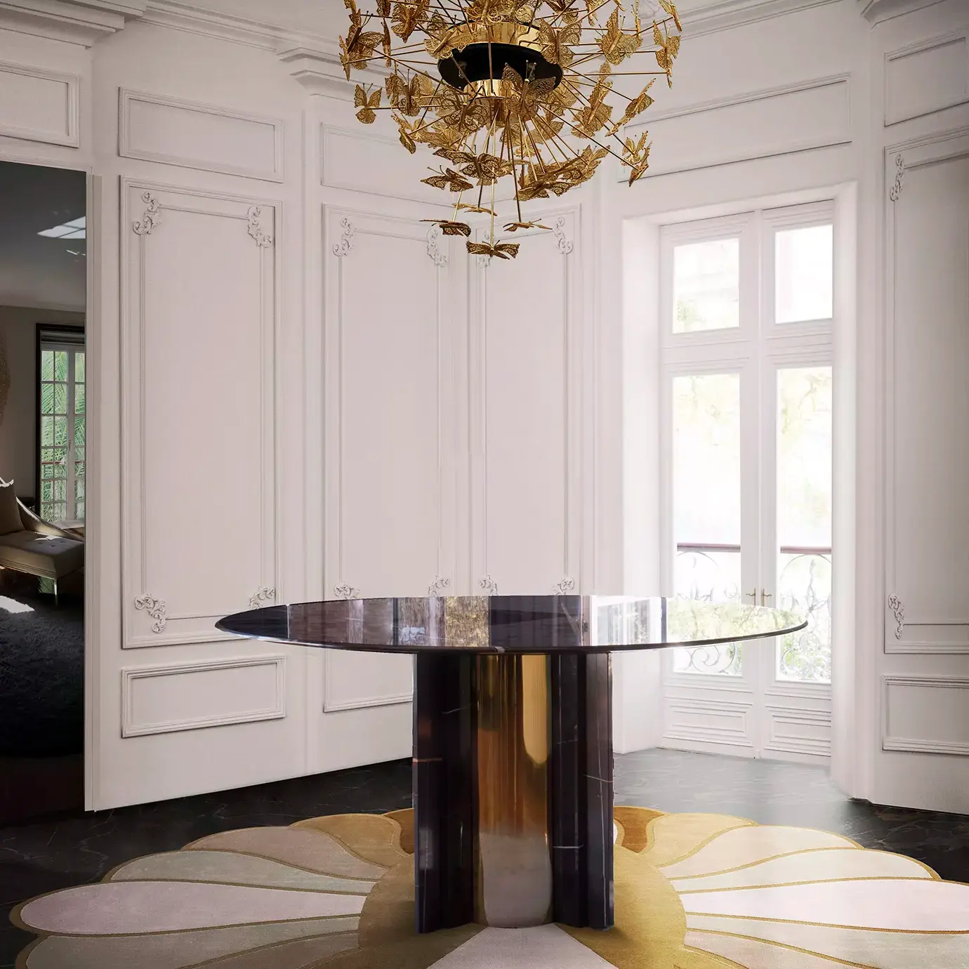 Table à manger en marbre Nero Marquina Parisian
