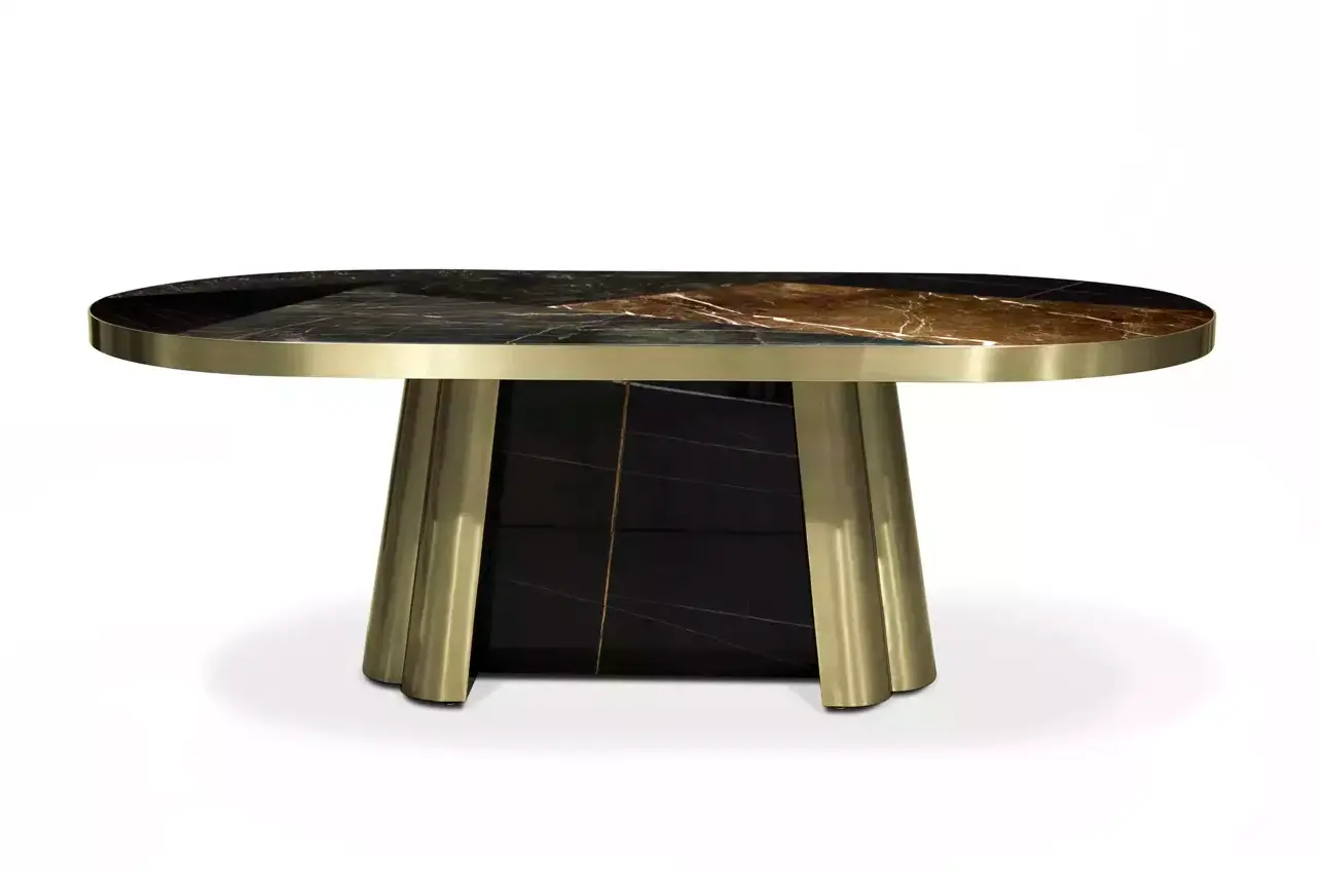 Table à manger en granit noir et or Decovita
