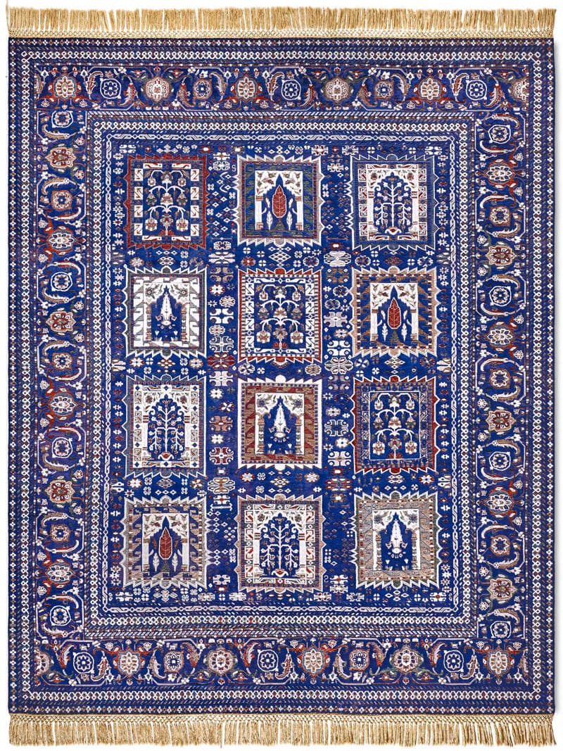 Mughal blauw handgemaakt luxe vloerkleed