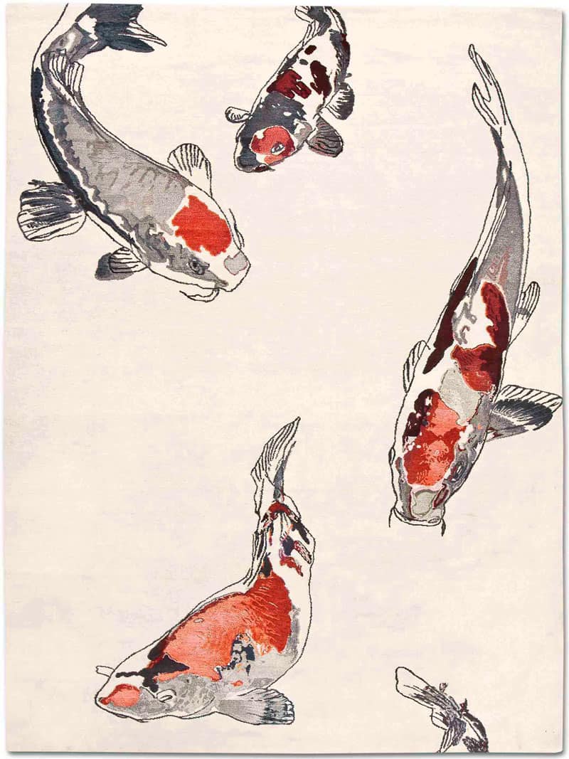 Tapis de luxe noué à la main Fish Original sur blanc