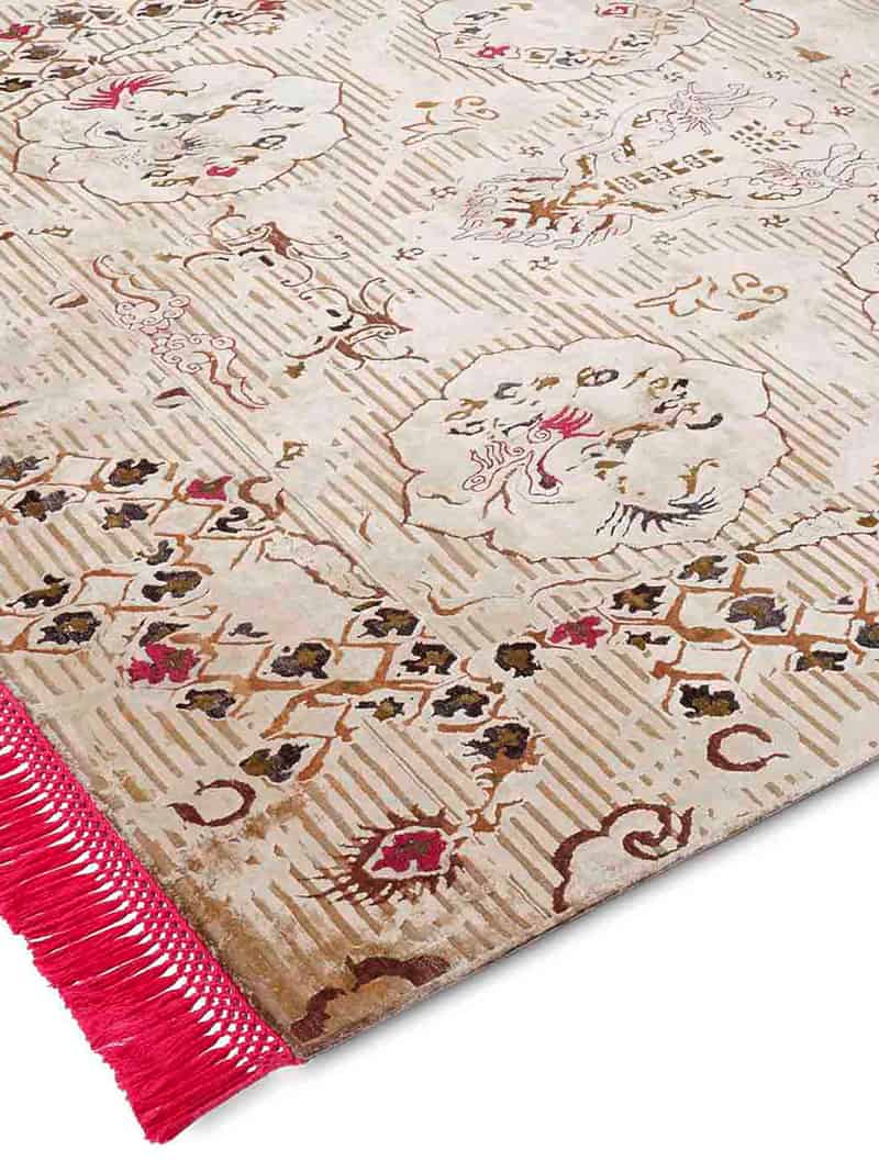 Tapis noué à la main Dragon rose beige | Taille: 274 × 365 cm