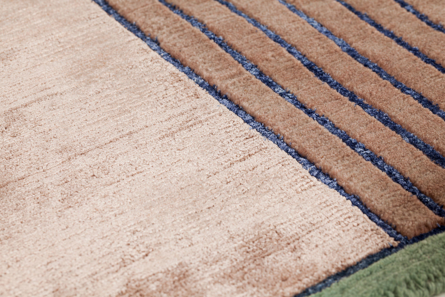 Hand Knotted gestreept wol & viscose vloerkleed