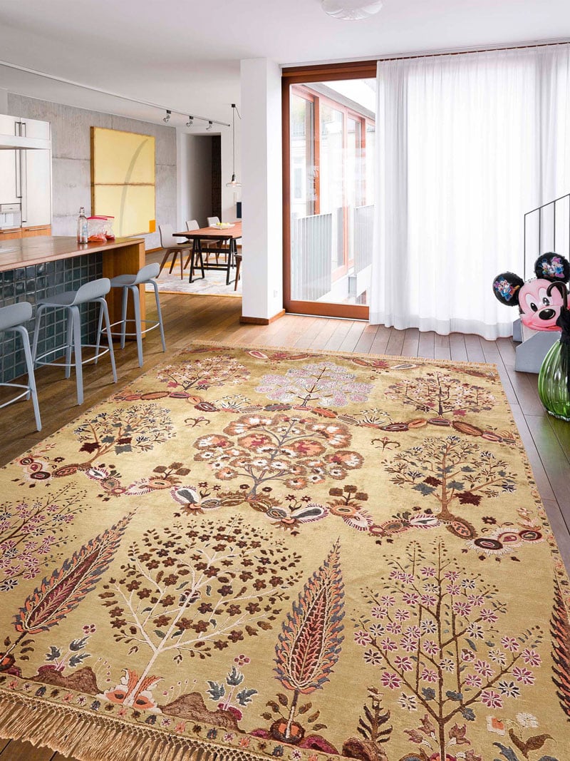 Mughal geel handgemaakt luxe vloerkleed
