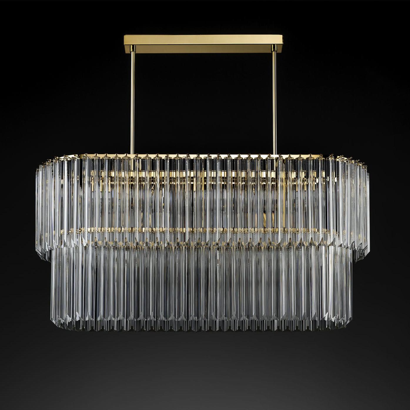 Ovale antiek gouden kroonluchter met triedro glas