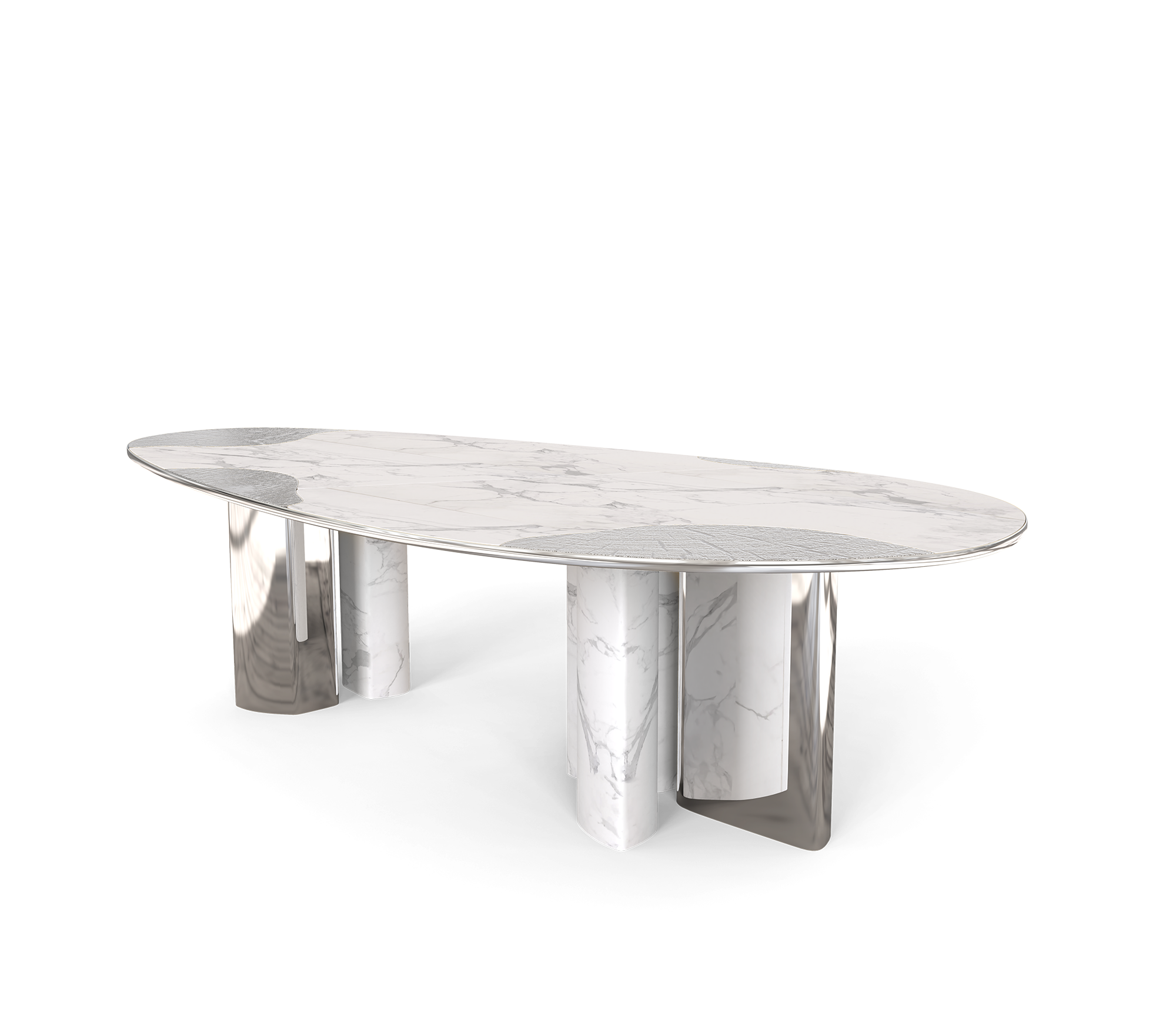 Athena Carrara marmer en zilveren eettafel