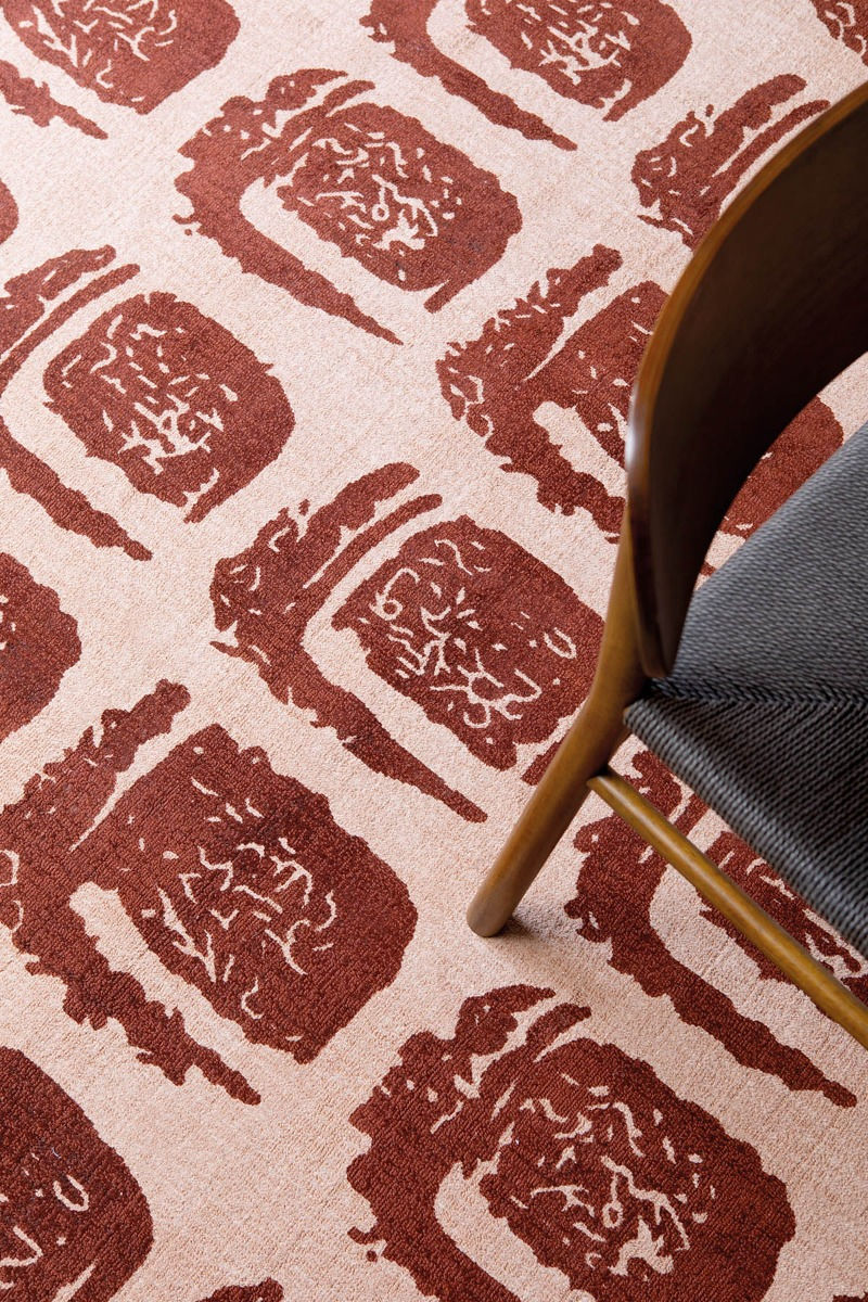 Woodblock rood tapijt | Maat: 250 × 350 cm