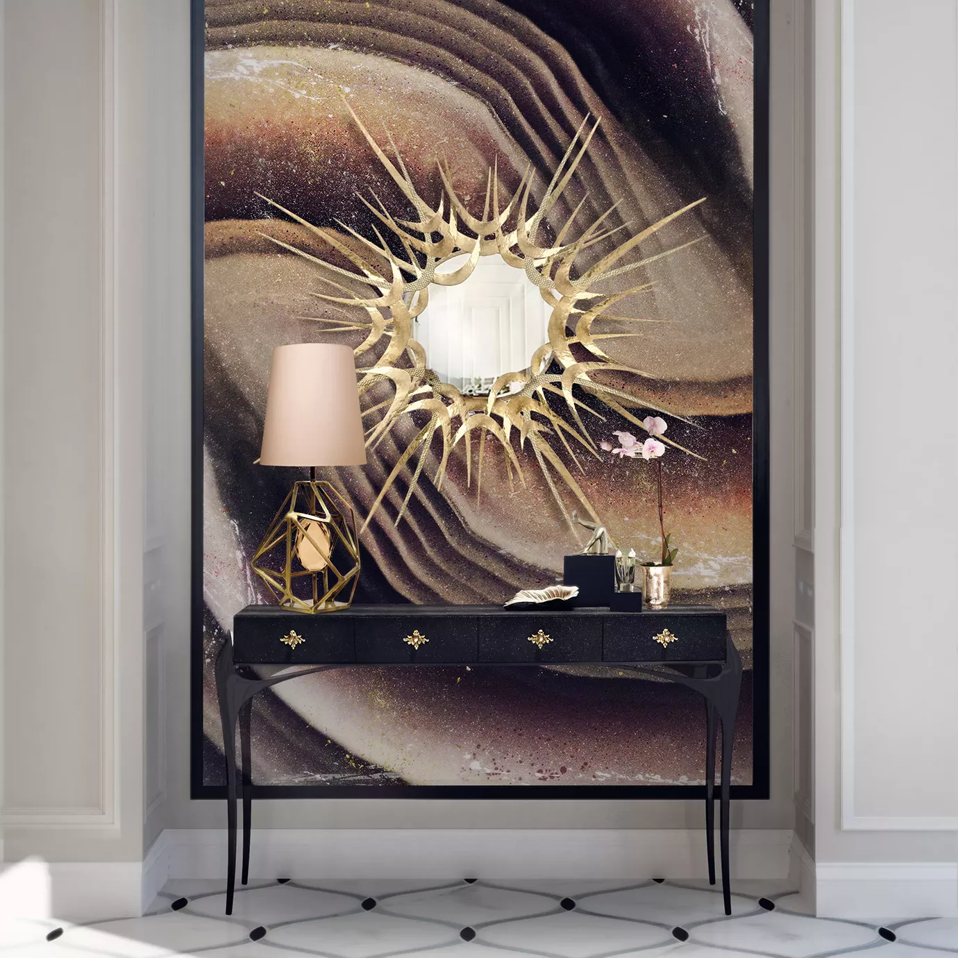 Miroir mural doré
