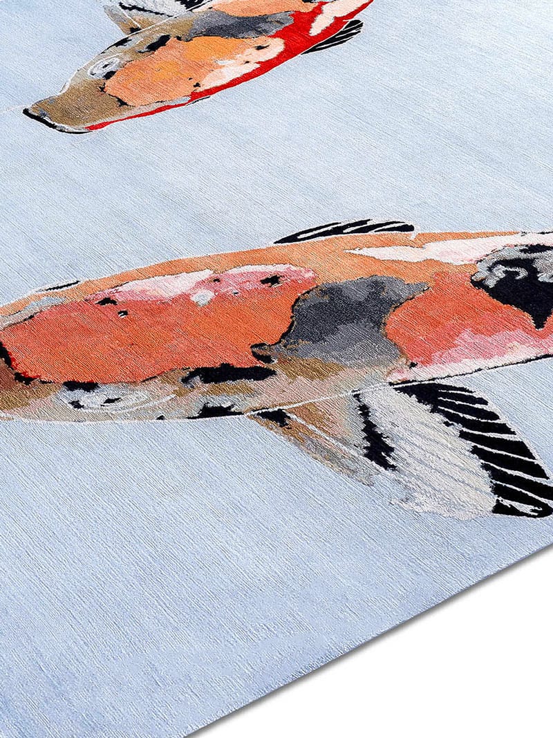 Fish oranje luxe handgeknoopt vloerkleed