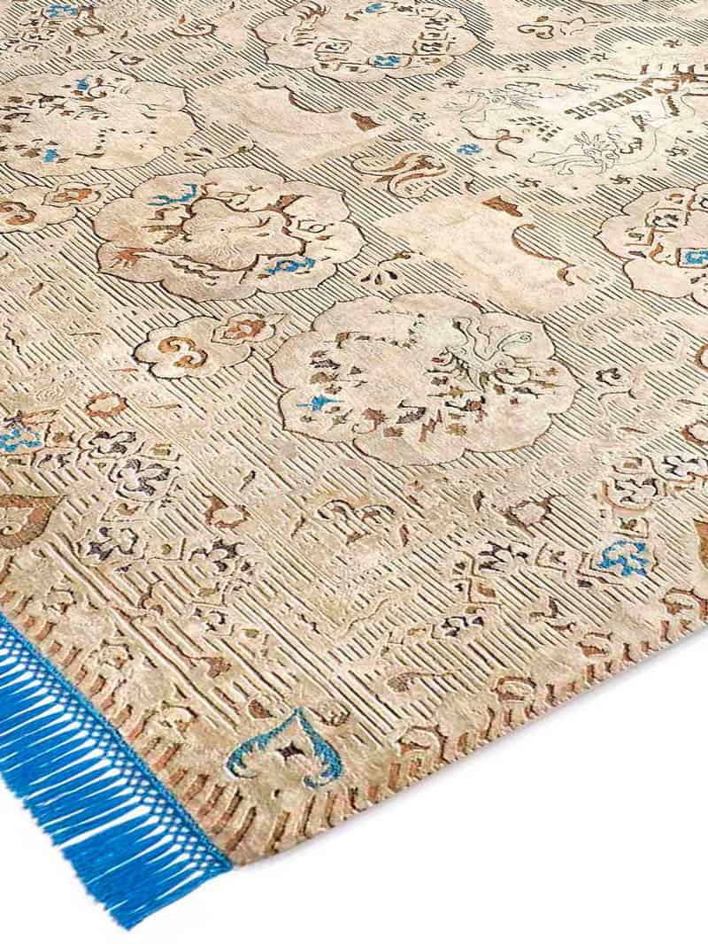 Dragon blauw beige handgeknoopt tapijt | Maat: 305 × 427 cm