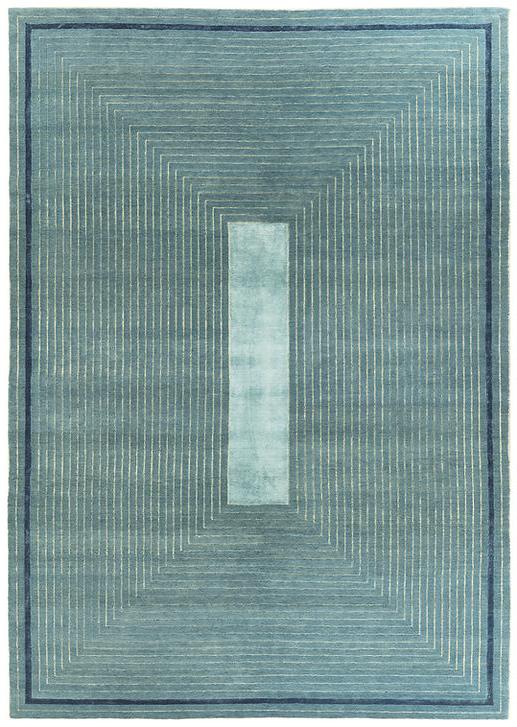 Tapis noué à la main cadre turquoise laine & viscose