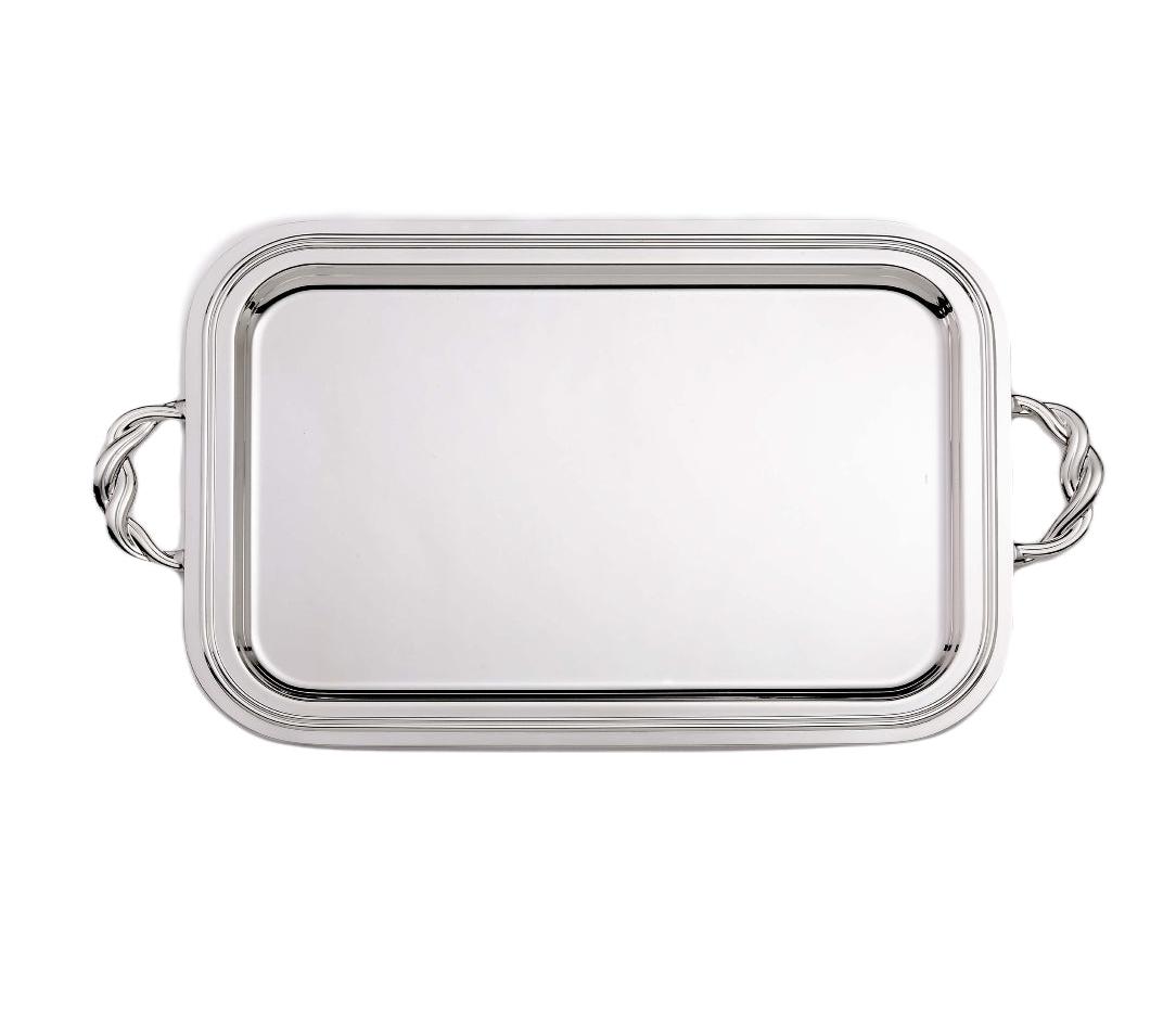 Rechthoekig verzilverd dienblad met handvatten | Afmetingen: 32 × 44 cm