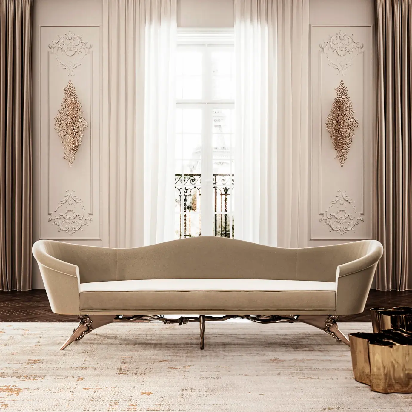 Colette bloemen bank met metalen onderstel