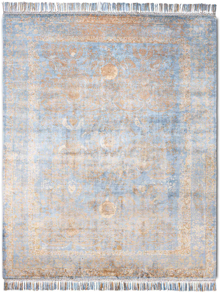 Goud blauw luxe vloerkleed