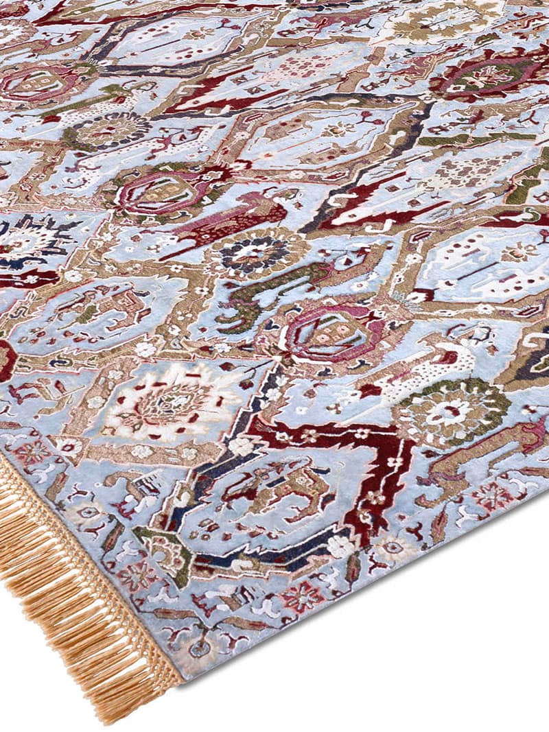 KavaBagh blauw handgemaakt luxe vloerkleed
