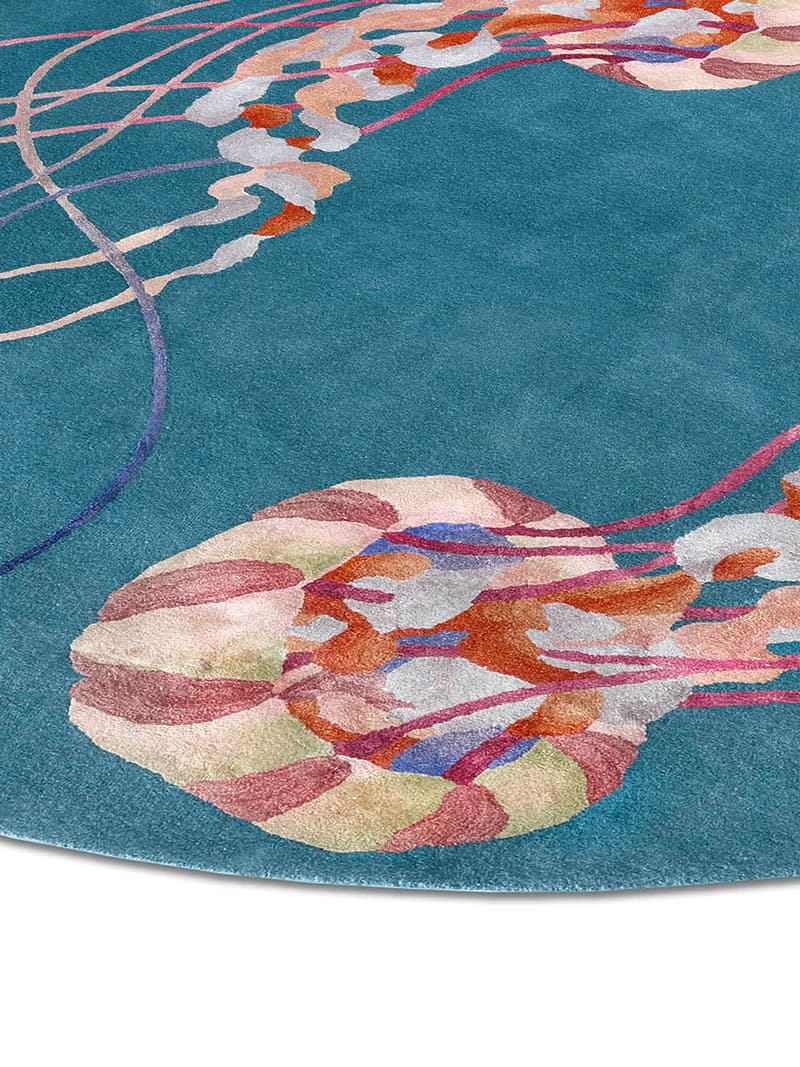 Tapis rond noué à la main Jellyfish