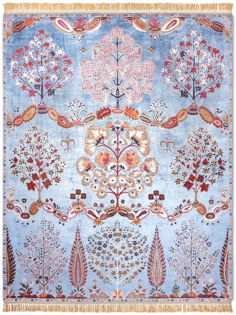 Tapis de luxe fait main Mughal bleu