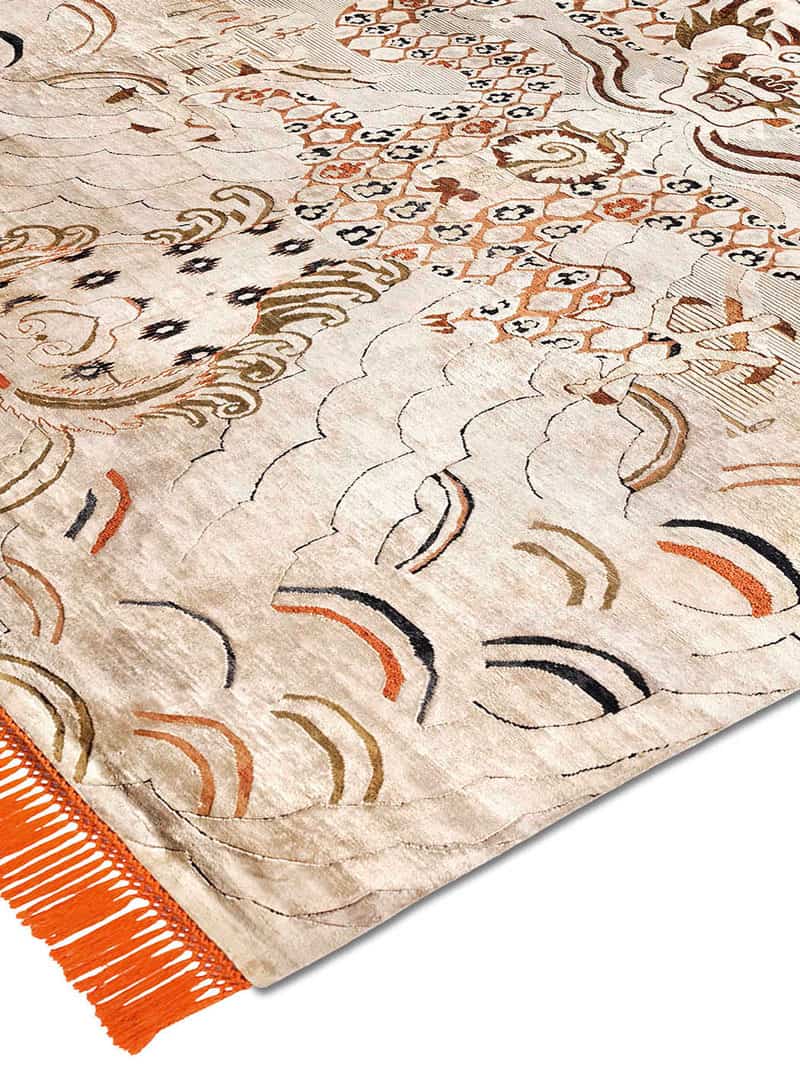 Dragon oranje crème handgeknoopt tapijt | Maat: 274 × 365 cm