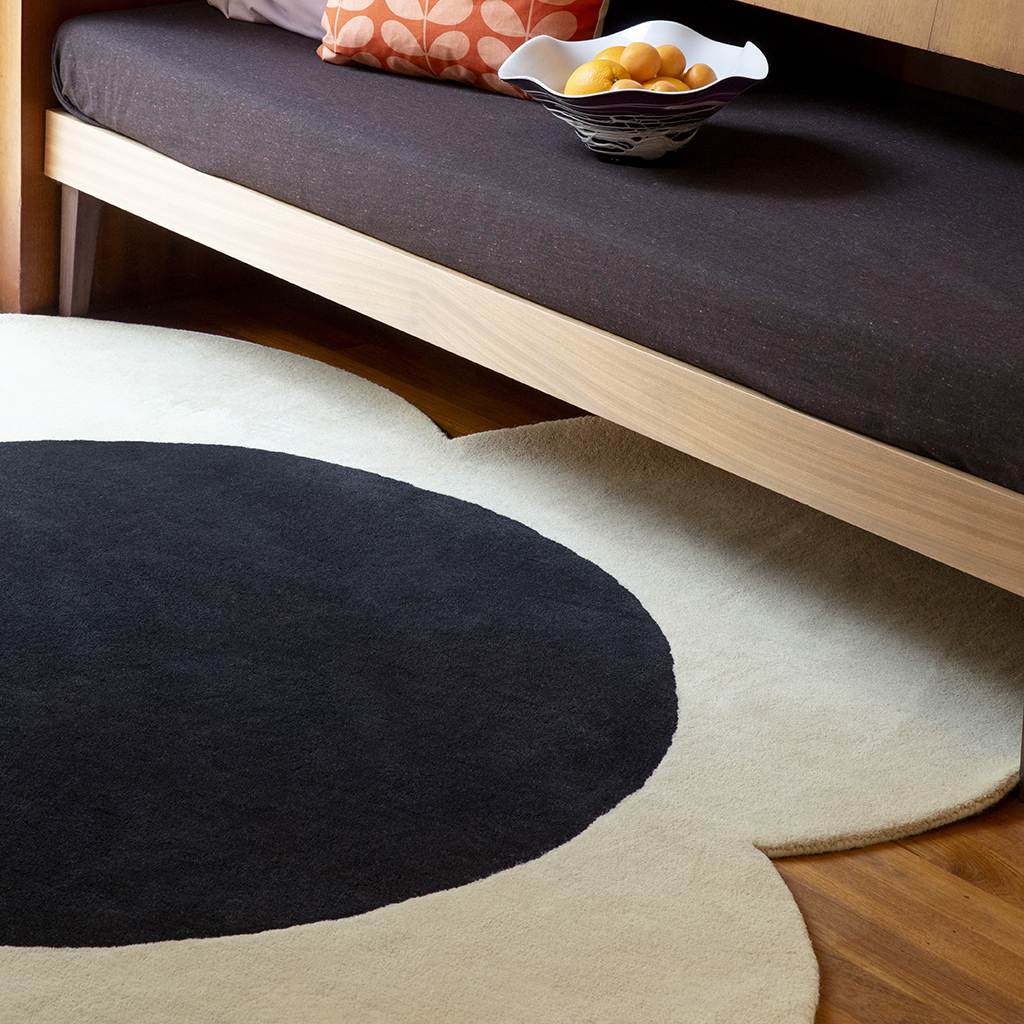 Tapis en laine designer Flower Spot écru/noir | Taille: Ø 150 cm