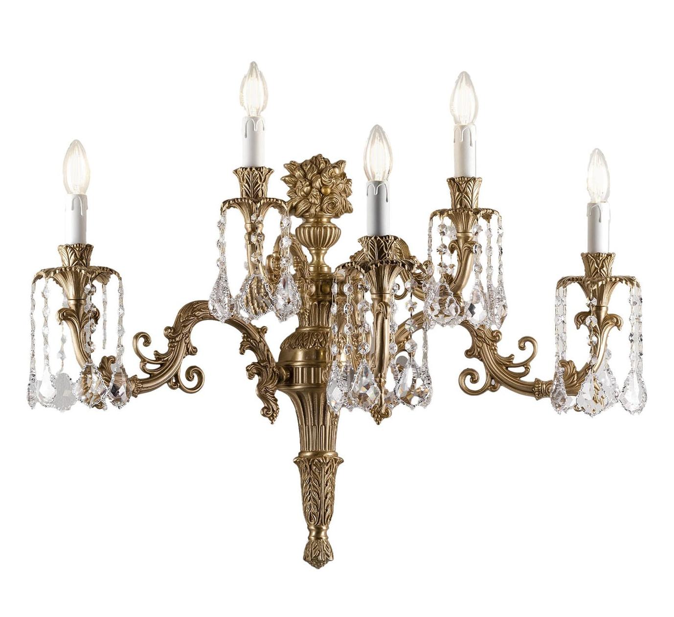 Applique murale en laiton baroque avec pendentifs en cristal