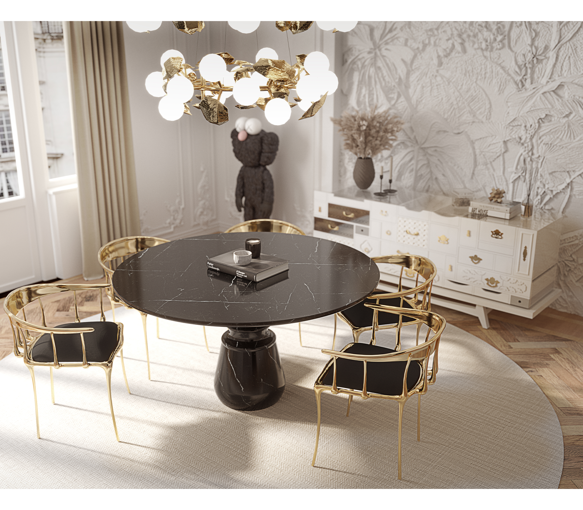 Obsidian ronde Nero Marquina eettafel