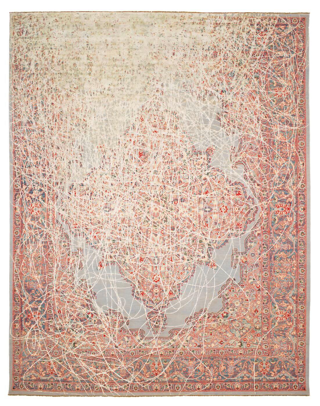 Tabriz Fashion Tohuwabohu zilvergrijs zilvergrijs zijden tapijt | Maat: 200 × 300 cm