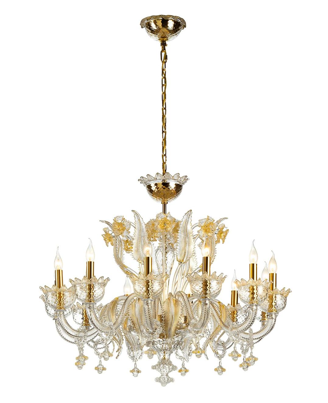 Murano transparant/gouden glazen kroonluchter