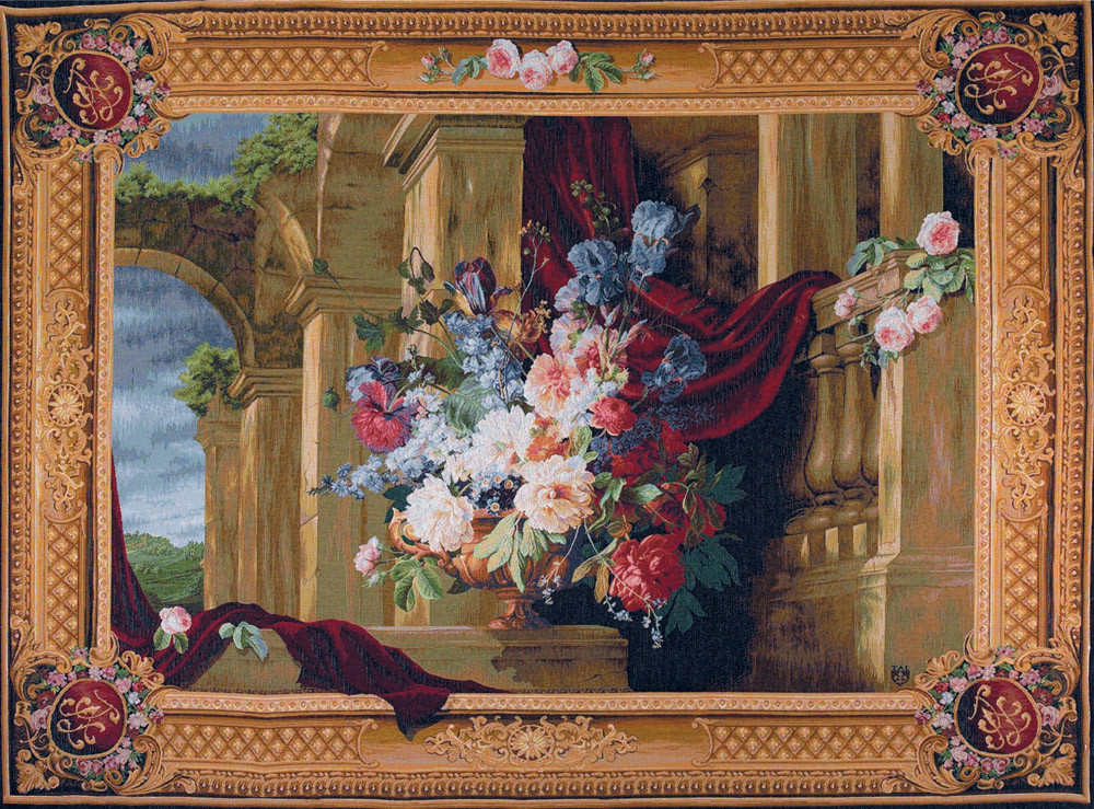 Tapisserie murale Bouquet et architecture | Taille: 110 × 150 cm Tapisserie murale Bouquet et architecture | Taille: 110 × 150 cm