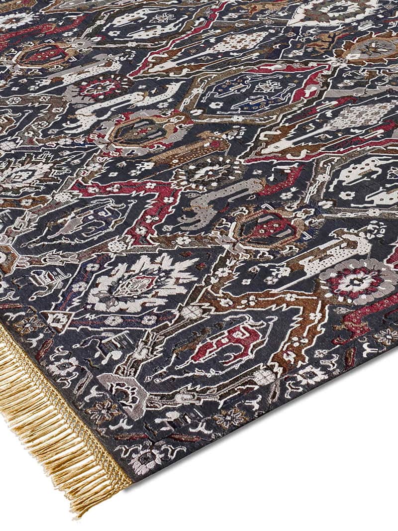 KavaBagh zwart handgemaakt luxe vloerkleed