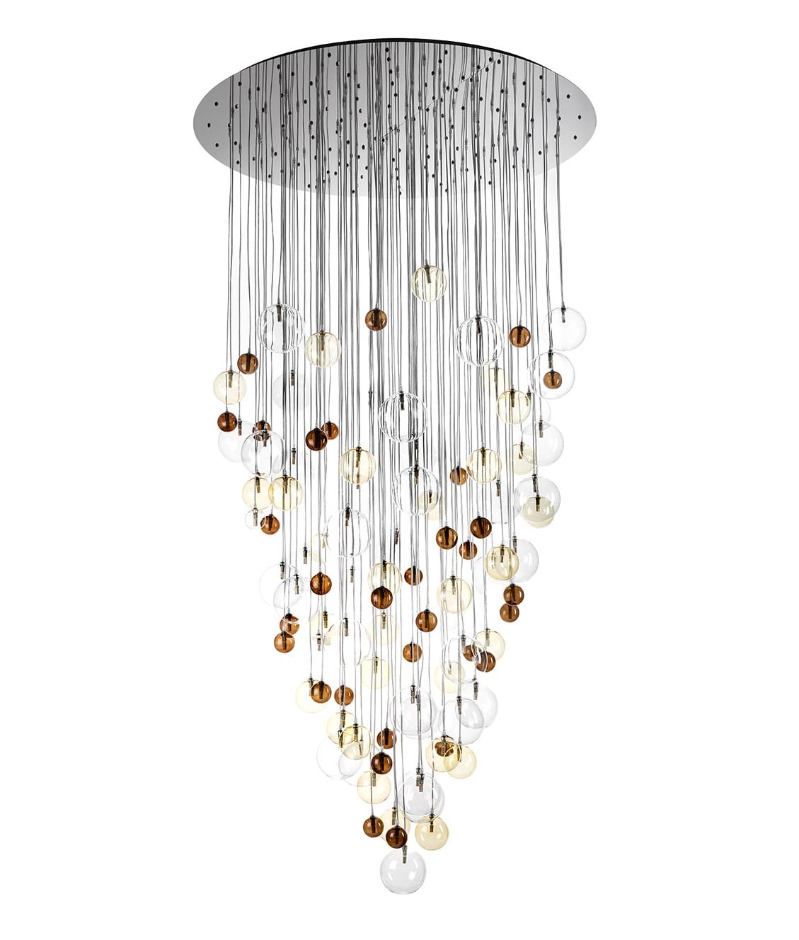 Cascade kroonluchter met multicolor glazen bollen
