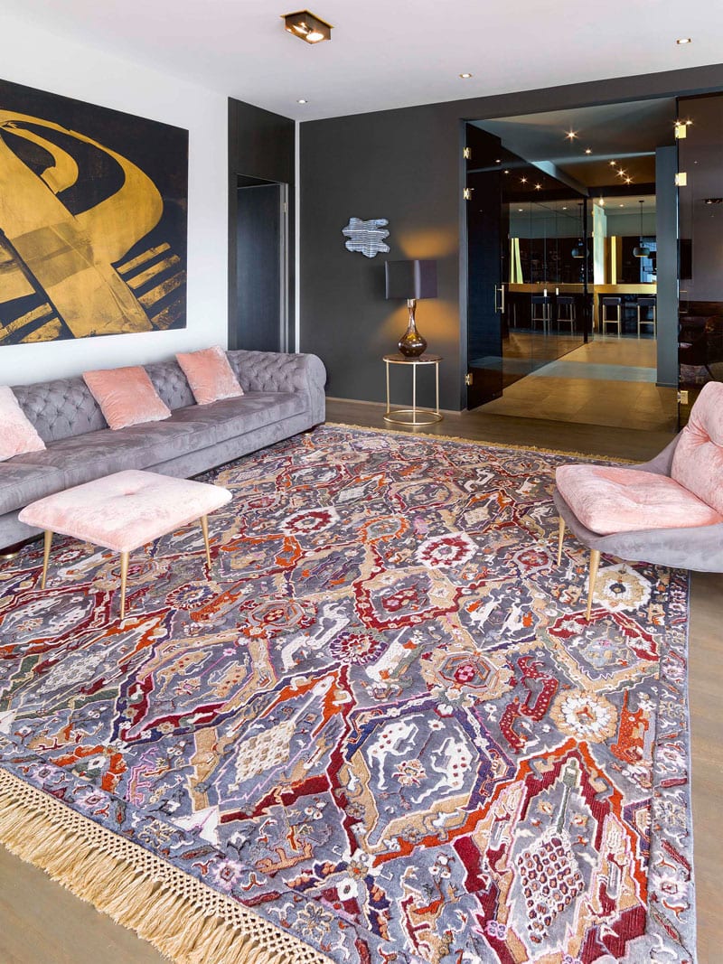 KavaBagh charcoal handgemaakt luxe vloerkleed