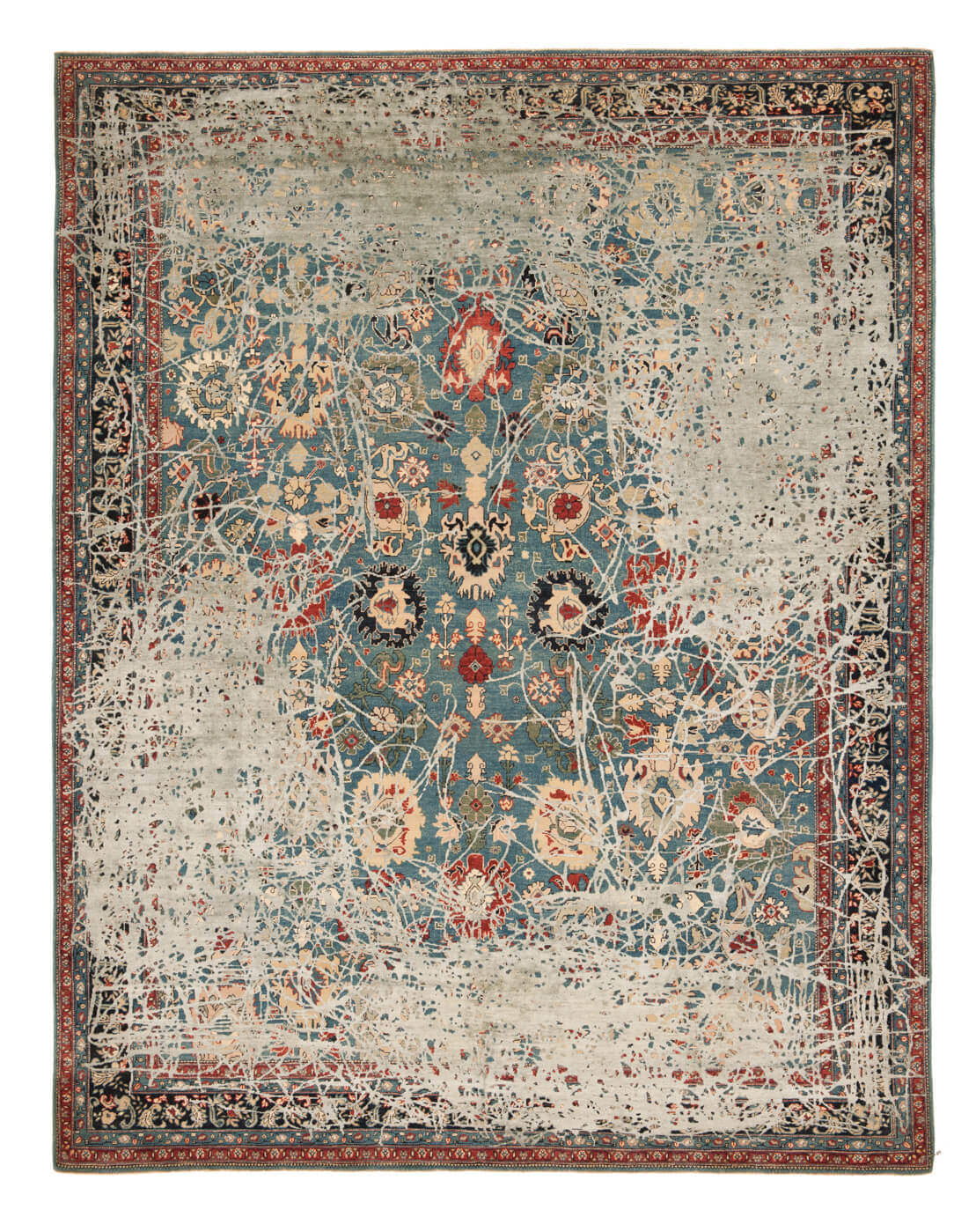Tapis en soie Bidjar Highgate Enjoy bleu sarcelle gris | Taille: 250 × 300 cm