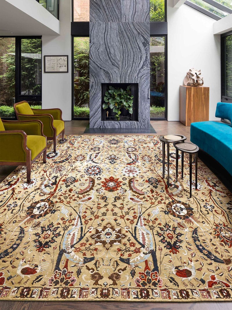 Kerman geel handgemaakt luxe vloerkleed