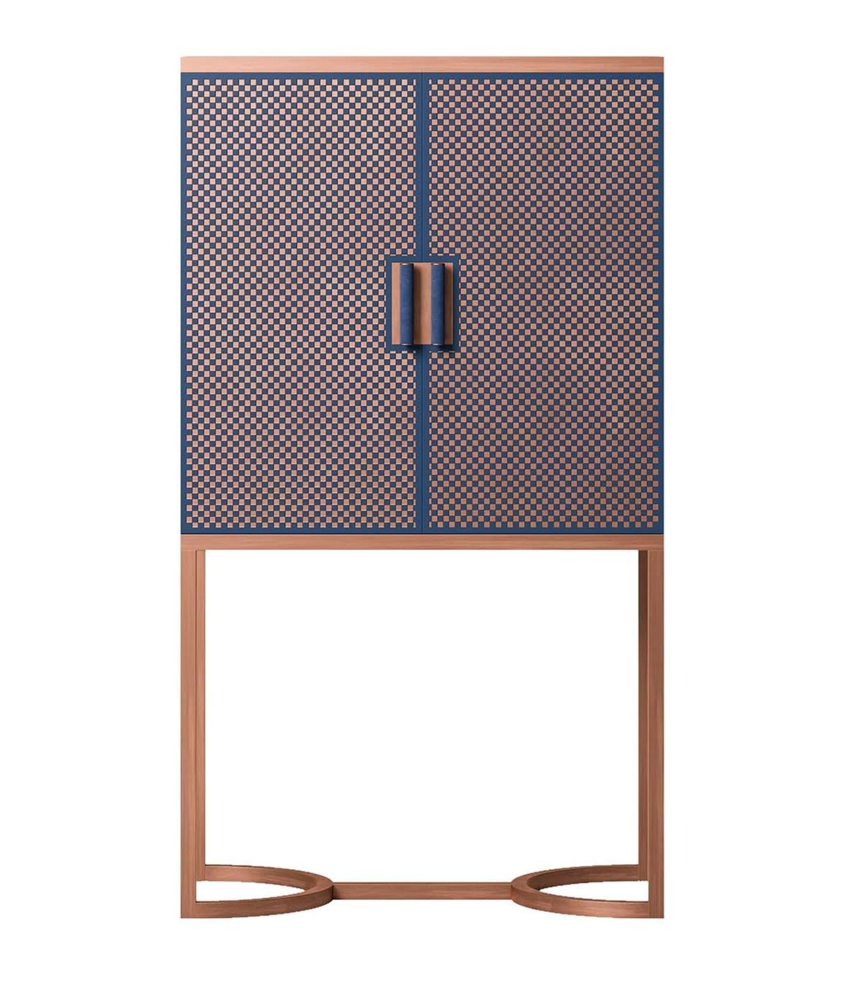 Meuble bar bleu et brun