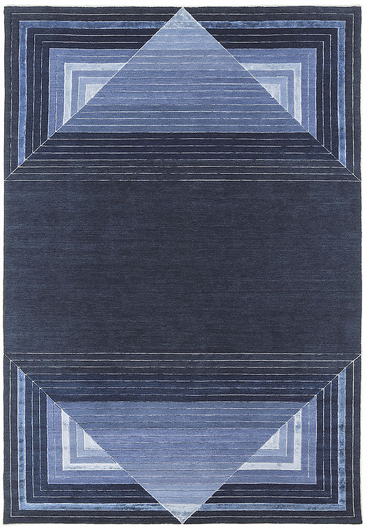 Tapis noué à la main géométrique bleu laine & viscose