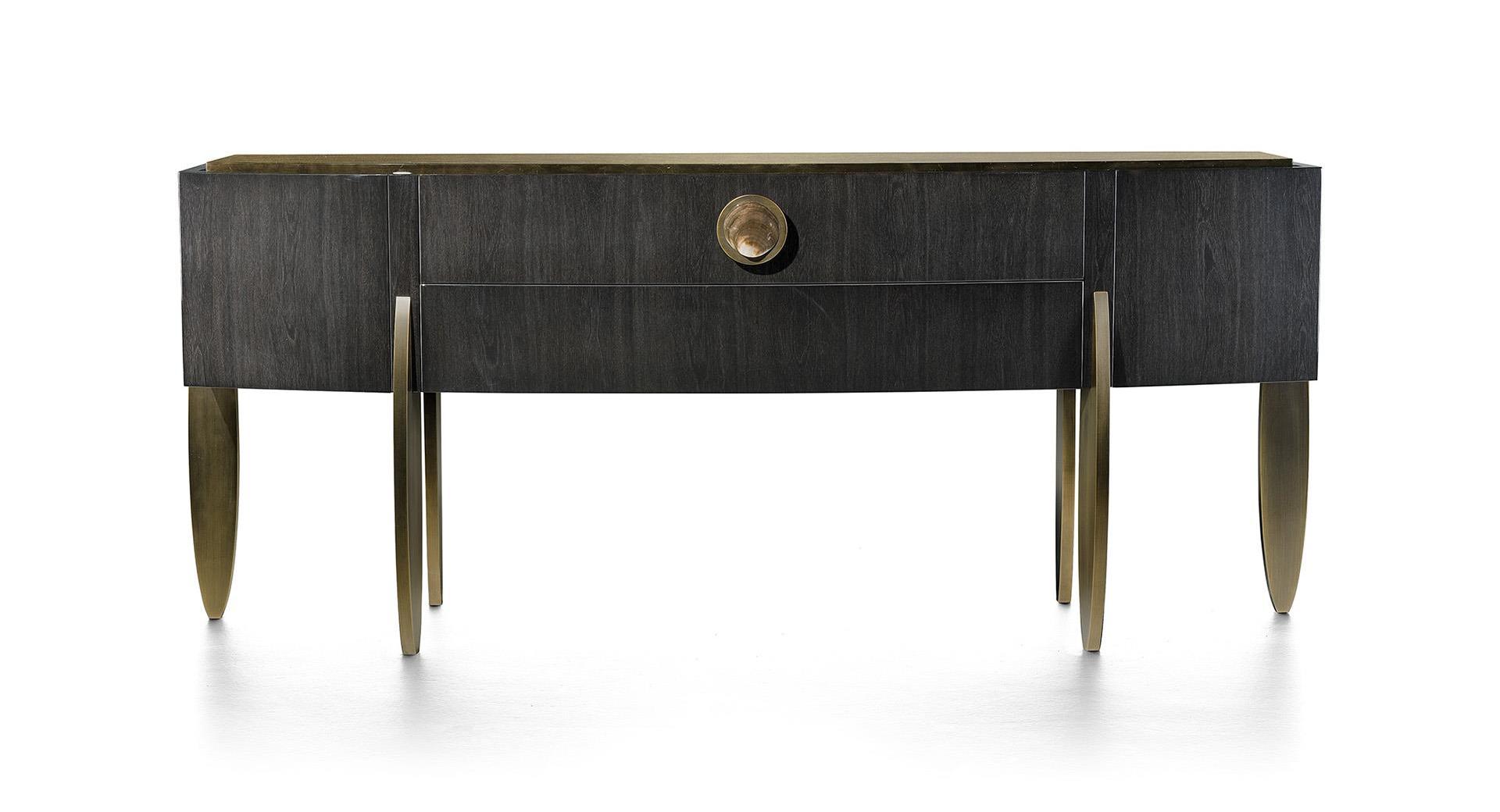 Elegance ellips console met parelaccenten en bronzen poten