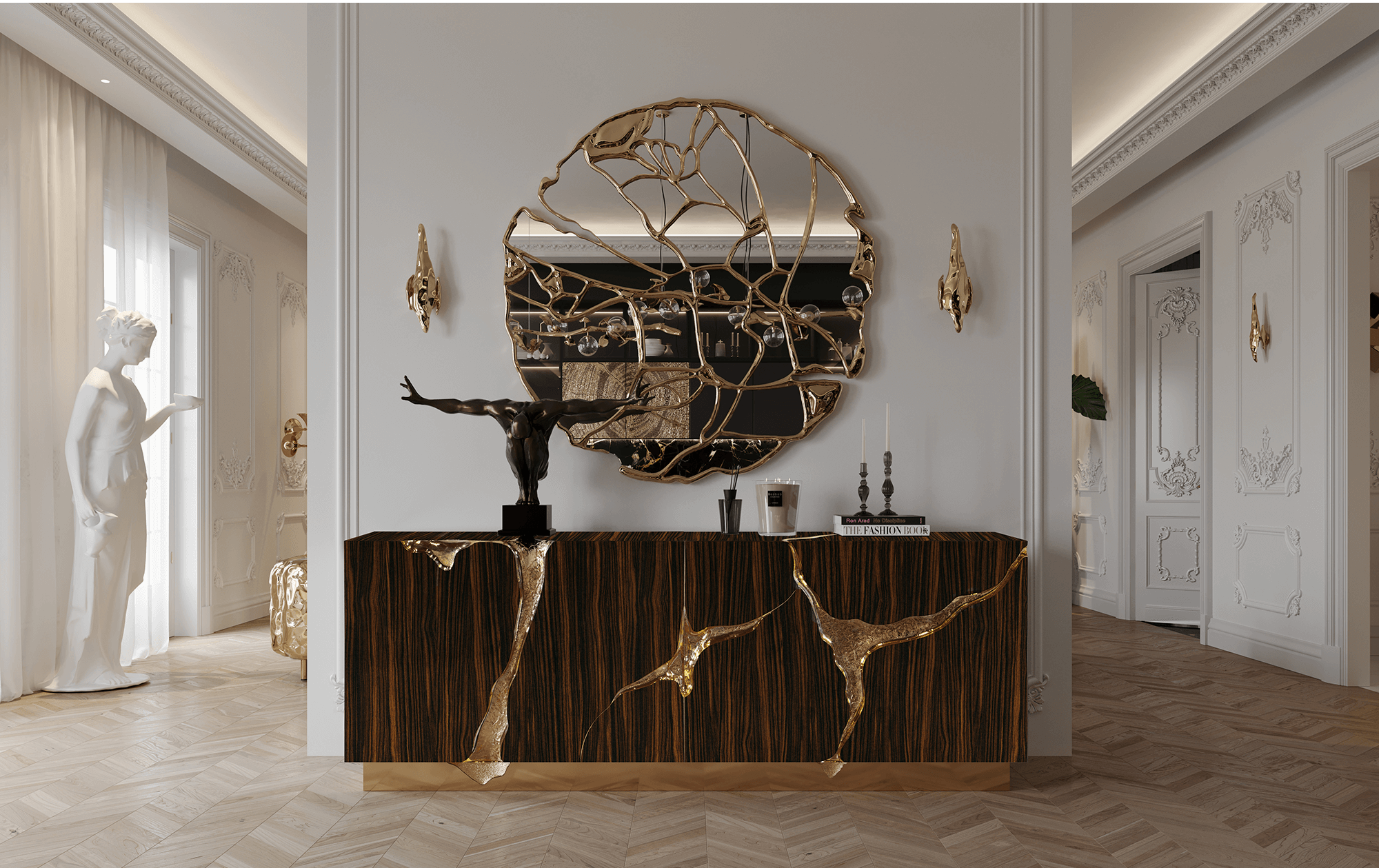 Bruin en gouden weelderig dressoir
