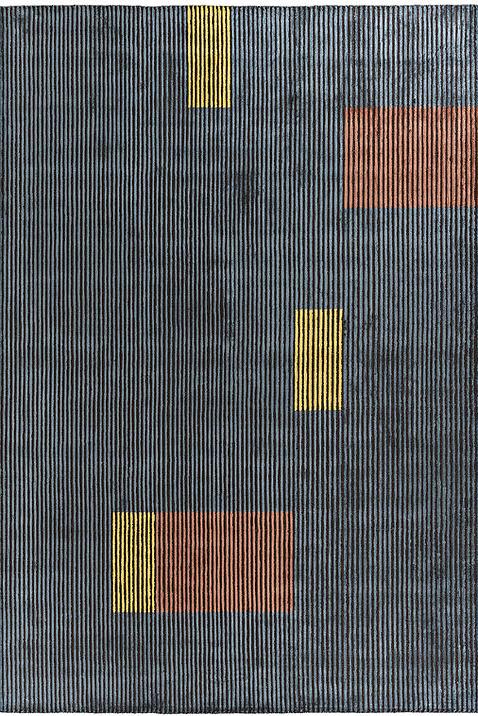 Tapis hand-loom en viscose Lines multicolore